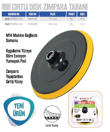 BAYTEC CIRTLI DİSK ZIMPARA TABANI 180 MM MK0228